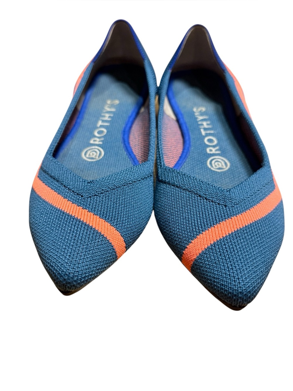 Rothy’s The Point Rare Retired Teal Coral Stripe Flats Size 6.5 - Picture 3 of 10